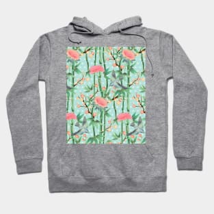 Bamboo, Birds and Blossom - soft blue green Hoodie